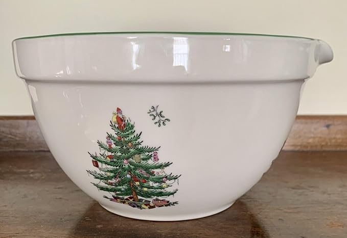 Spode Christmas Tree Batter Jug - 2 Quart Mixing Batter Bowl with Handle and Precision Pour Spout, Fine Earthenware Holiday Baking Tool - Festive Bakeware for Christmas, Dishwasher & Microwave Safe