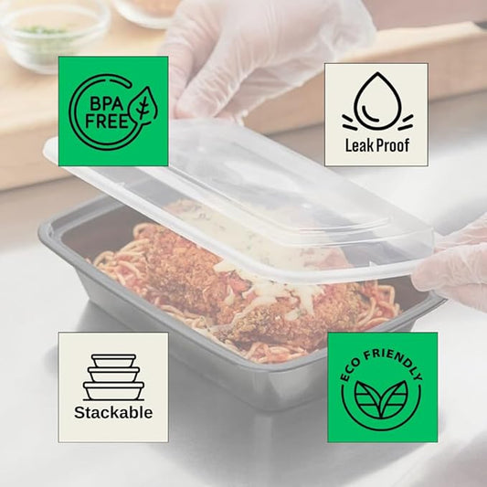 Meal Prep Containers with Lids - 32 OZ | 150 Pack | 1 Compartment Food Containers with Lids [Meal Prep, Bento Box, Stackable, Reusable, Dishwasher Safe, Microwave Safe, Freezer Safe]