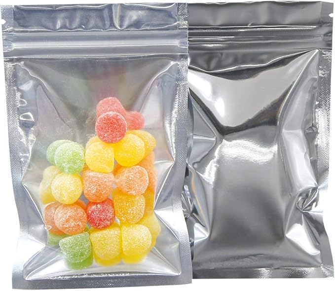 100 Pack Mylar Bags - 3.3x5.5 Inch Packing Pouch Bags Resealable Clear Zip Lock Food Storage Bags, Food Safe Plastic Aluminum Material - Silver