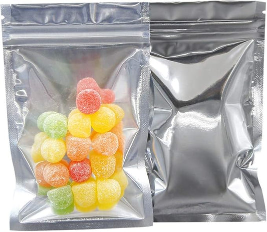 100 Pack Mylar Bags - 3.3x5.5 Inch Packing Pouch Bags Resealable Clear Zip Lock Food Storage Bags, Food Safe Plastic Aluminum Material - Silver