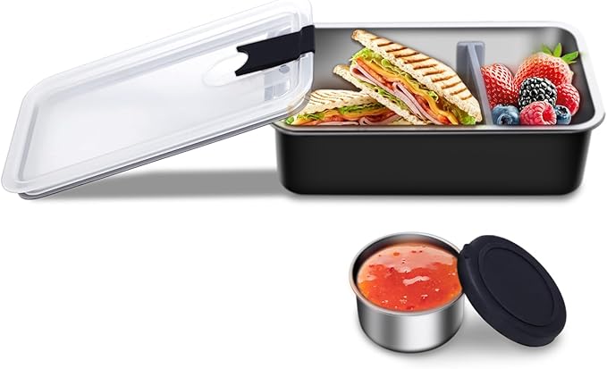 Stainless Steel Bento Lunch Box for Adult, 42oz Leak-Proof Lunch Box Containers, Microwave-Safe, with Adjustable Divider, Convenient Metal Lunchbox for Work, Travel