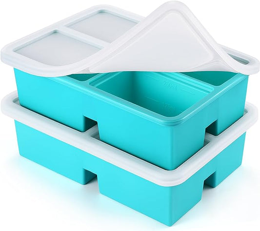 Silicone Freezer Trays With Lid - Silicone Soup Freezer Molds, Soup Freezer Containers For Freezing & Storing Soup, Sauce, Broth, and Leftovers - 1 cup silicone freezer molds - 2 Pack