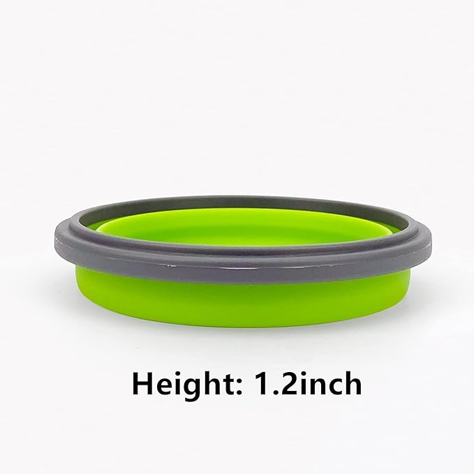 CCyanzi 3piece Round Collapsible Bowl with Lids, Silicone Food Storage Containers, Microwave & Freezer Safe, Space Saving for Kitchen Cabinet and Camping Backpack,(Green Gray)