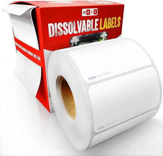 MESS Dissolvable Food Labels, 1x2, 500/Roll - Dissolves in 30 Seconds or Less - Blank Removable Mason Jar Labels - Freezer, Canning & Kitchen Organization