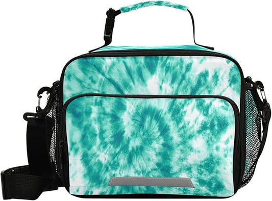 MNSRUU Lunch Bag Teal Turquoise Tie Dye Insulated Lunch Bag Women Lunch Totes Men Lunch Box with Adjustable Shoulder Strap Lunch Bag for Work Office School Picnic