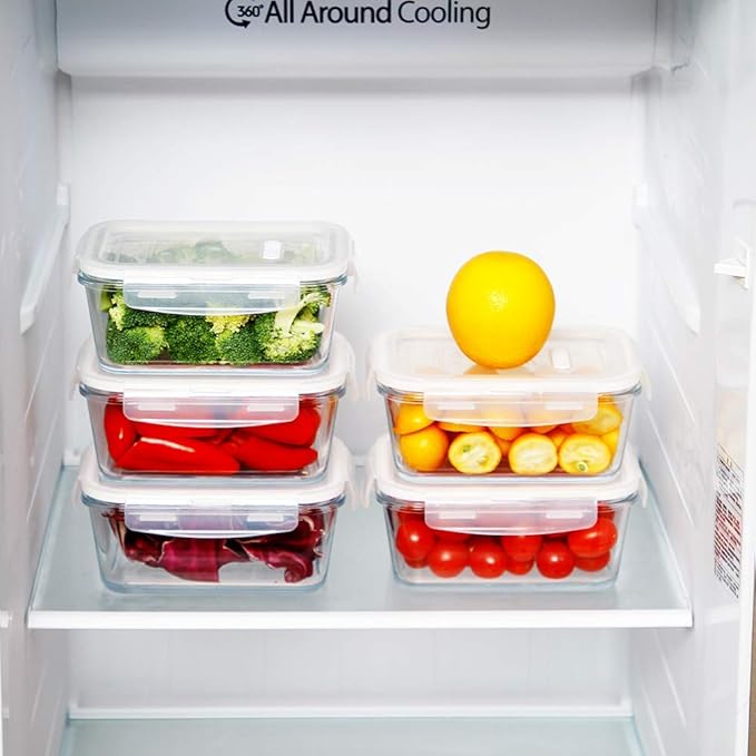 DAS TRUST [5-Packs, 36 Oz. Glass Meal Prep Containers with Locking Lids Glass Food Containers,Airtight Lunch Container,Microwave, Oven, Freezer and Dishwasher (4.5 Cup, White)