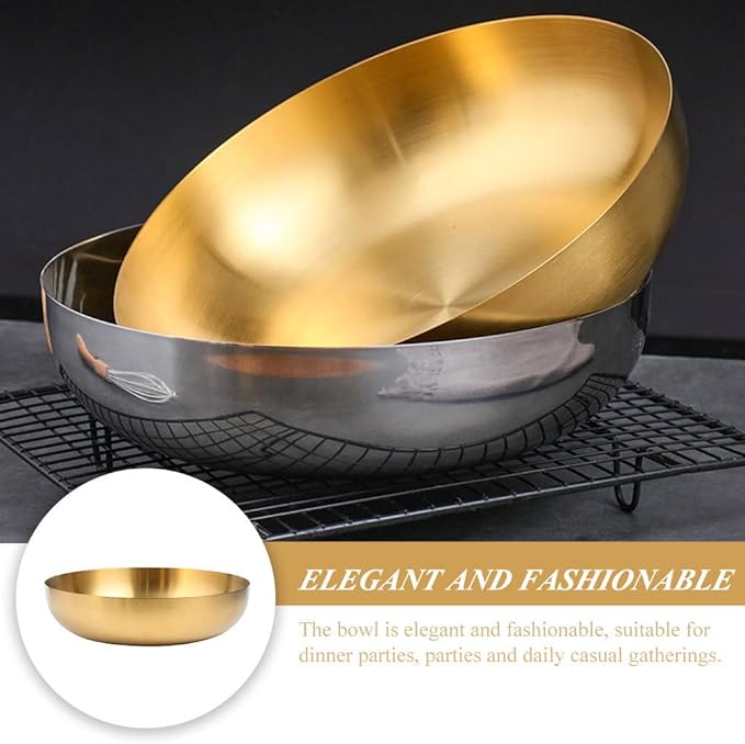 9.4" Stainless Steel Mixing Bowls - 75oz Gold Serving Bowl, Large Metal Decorative Bowl for Salad, Soup, Pasta, Snack, Cooking, Baking, Dishwasher Safe
