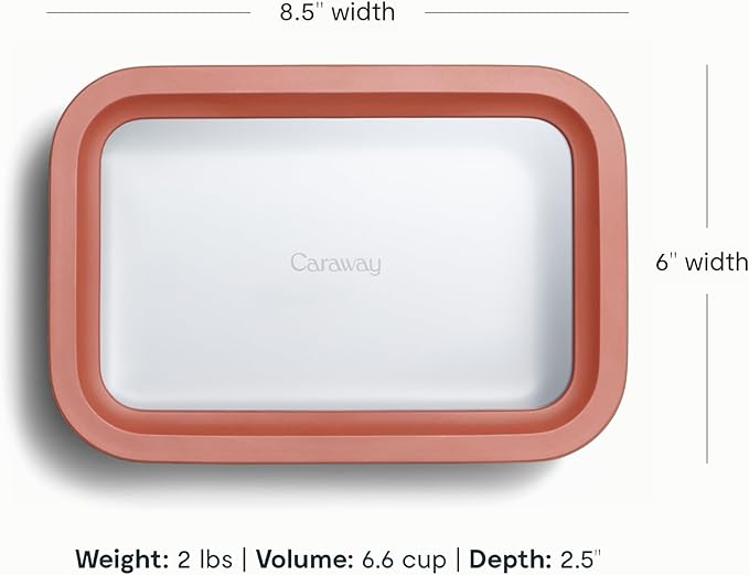 Caraway Glass Food Storage - 6.6 Cup Glass Container - Ceramic Coated Food Container - Non Toxic, Non Stick Lunch Box Container with Glass Lids - Dishwasher, Oven, & Microwave Safe - Perracotta