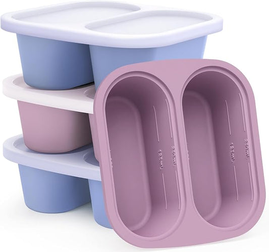 Mossime Silicone Soup Freezer Molds: 1 Cup Silicone Freezer Trays with Lid - 4 Packs Easy Release Soup Freezer Containers - 250ml 125ml Portion Large Cubes for Ice Soup (4, Blue/Purple)