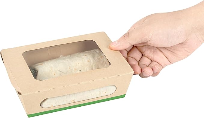 Restaurantware-Sustain 28 Ounce Sturdy Paper Take Out Boxes, 50 Disposable Take Out Food Containers - With PLA lining, Two Clear PLA Windows, Bamboo Paper Containers, Compostable, Tab-Lock Design