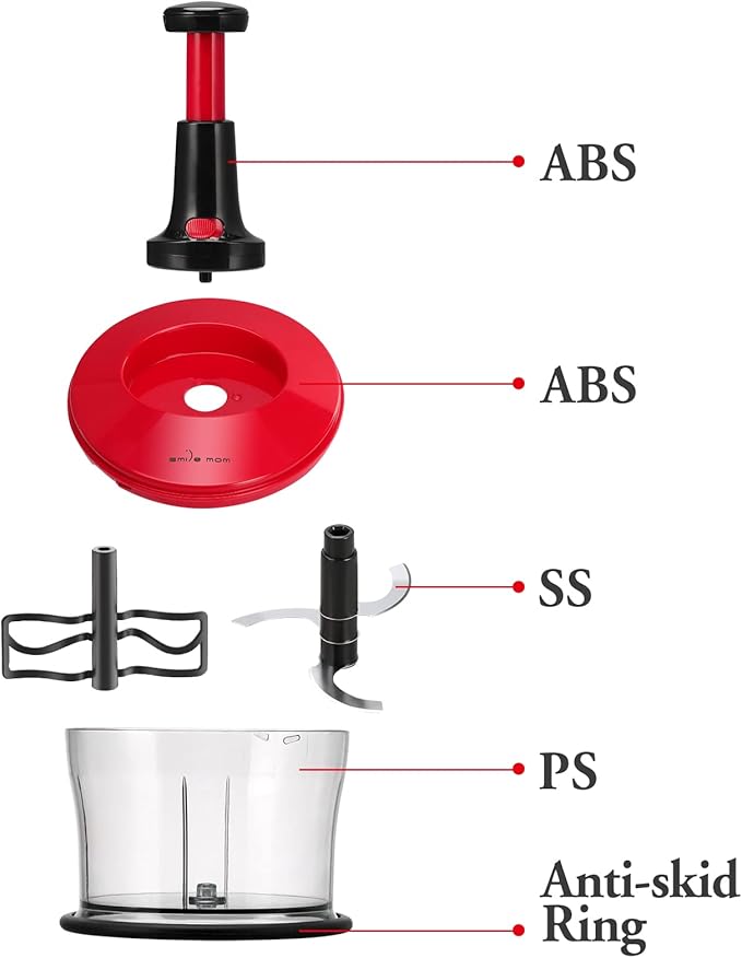 Smile mom Vegetable Chopper Food Chopper, Quick Hand Press Chopper Dicer, Pro Food Cutter, Easy to Chop Vegetables, Fruits, Herbs, Salsa, Puree, Pesto, ABS Food Grade Material 1.2L Red