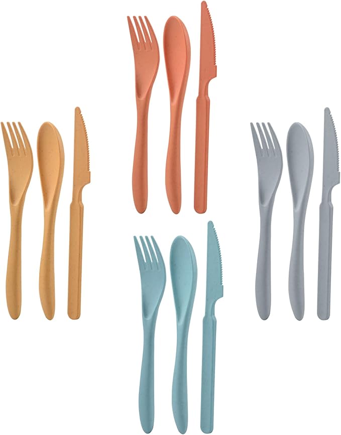 Knives Spoons and Forks Set, Wheat Straw Cutlery Set, Reusable Flatware Set for 4, Utensils for Party, Travel, Work, Picnic, Camping or Daily Use (2)