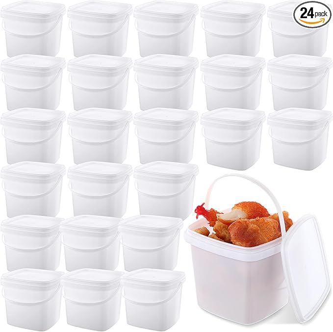 Mifoci 24 Pack 16.9 Oz/ 500 ml Square Deli Containers with Lids Airtight Ice Cream Bucket with Handle Reusable Freezer Microwave Safe Plastic Food Storage Containers Pail for Snack Take out