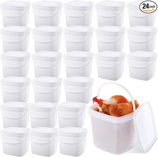 Mifoci 24 Pack 16.9 Oz/ 500 ml Square Deli Containers with Lids Airtight Ice Cream Bucket with Handle Reusable Freezer Microwave Safe Plastic Food Storage Containers Pail for Snack Take out