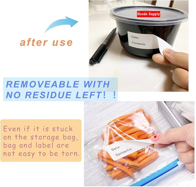1 x 3'' Self-Adhesive Removable Freezer Food Storage Labels - Easy Clean Leaves No Residue - Meal Prep Labels Plastic Paper Sticker Perfect for Reusable Containers 2 Roll