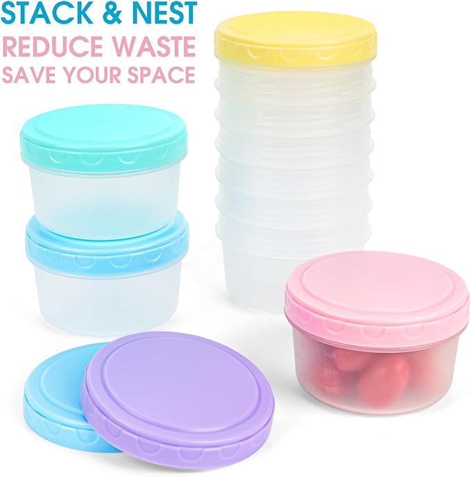 8 Oz Plastic Containers with Lids, 15 Pack 1-Cup Reusable Small Freezer Storage Containers with Screw Top for Food Snack Portion Meal Prep, Ultra Thick, Microwave Freezer Dishwasher Safe, 5 Colors