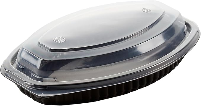 Restaurantware RW Base 12 Ounce Meal Prep Containers, 100 Microwavable To Go Containers With Lids - Disposable, Freezable, Black Plastic Oval Food Containers, Pack Hot And Cold Food, For Takeaway
