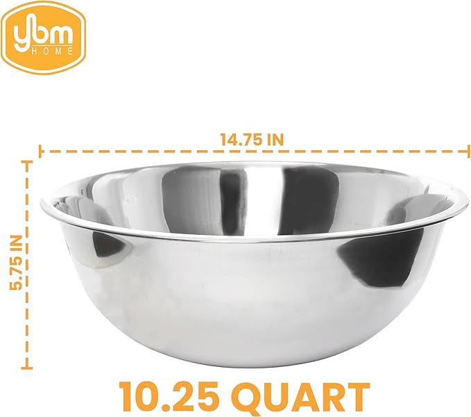 Ybmhome Stainless Steel Mixing Bowl - Premium Polished Mirror Nesting Metal Bowl for Cooking and Serving, Stackable for Convenient Storage-10.25 Quart, 1194, silver