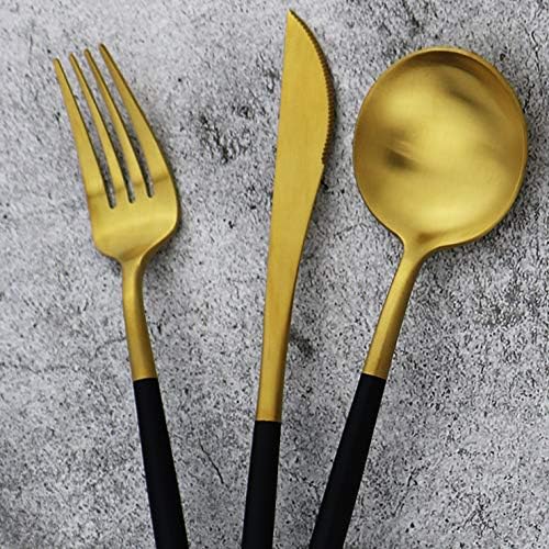 20-Piece 18/10 Stainless Steel Flatware Silverware, Luxury Dinnerware Set Travel Cutlery Tableware Include Knife Fork Spoon Service for 4, Dishwasher Safe (Black Handle Matte Gold)