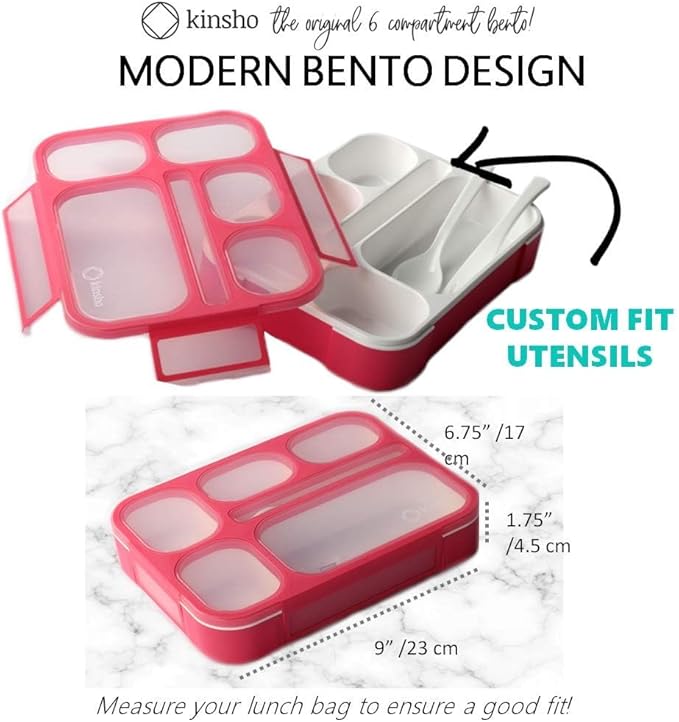 Bento-Box Lunch-box Containers for Kids Girls Toddler Women, 6 Compartment Leakproof School Portion Container Kit, Meal or Snack Boxes for School Daycare Travel, BPA-Free Pink