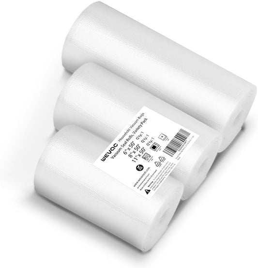[2024 New] 6" x 50', 8" x 50' and 11" x 50' 3 Pack Rolls, Vacuum Sealer Rolls Bags for Food, Great for Food Storage, Sous Vide and Meal Prep, Wevac Lite