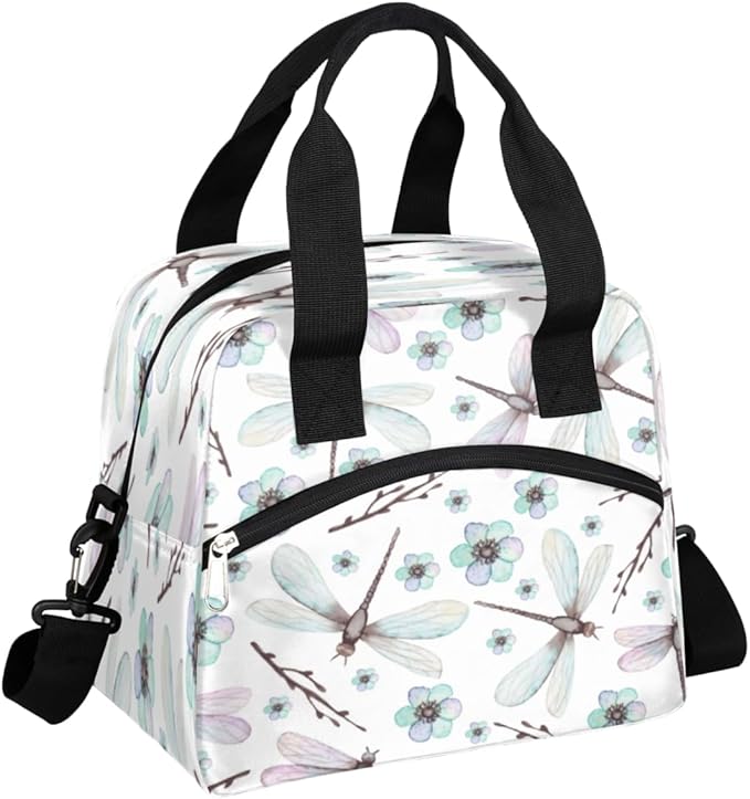 Insulated Lunch Bag for Women Men Dragonfly Leakproof Cooler Tote Bag Large Reusable Adult Lunch Box with Adjustable Shoulder Strap for Office Work Picnic Travel Beach
