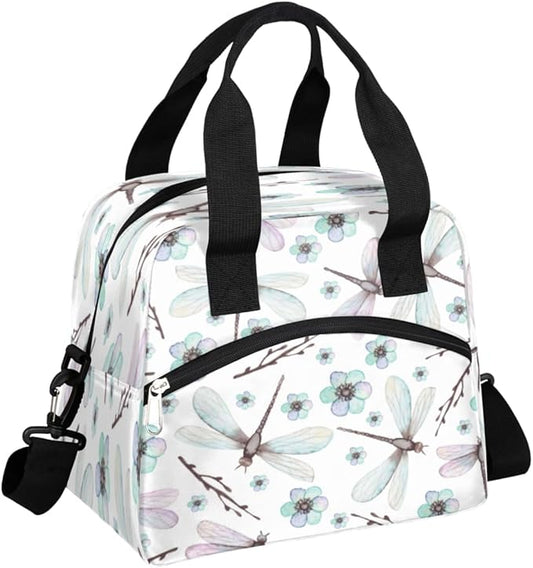 Insulated Lunch Bag for Women Men Dragonfly Leakproof Cooler Tote Bag Large Reusable Adult Lunch Box with Adjustable Shoulder Strap for Office Work Picnic Travel Beach