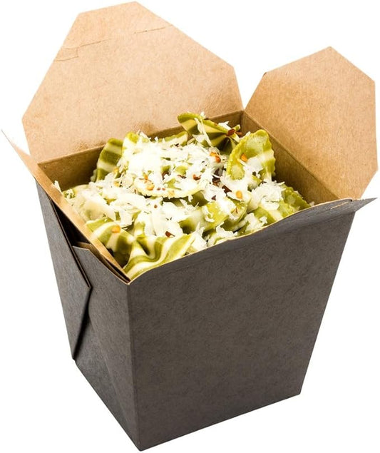 Restaurantware Bio Tek 4 x 3.5 x 4 Inch Food Containers 200 Durable Noodle Boxes - Disposable Sustainable Black Paper 26-Ounce Takeout Boxes Square For Takeouts And Delivery Or Picnics