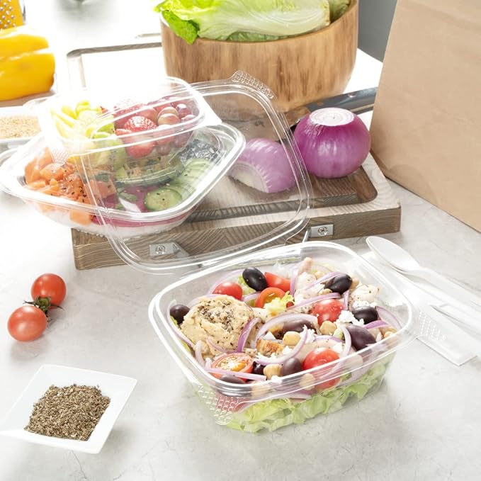 Restaurantware Thermo Tek 32 Ounce Deli Food Containers 100 Anti-Fog Hinged Lid Containers - Freezable Rectangle Clear Plastic To Go Food Containers Disposable