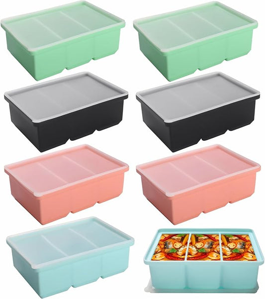 Silicone Freezer Tray with Lid - 1 Cup Silicone Food Freezer Tray - Large Ice Cube Freezer Molds - Soup, Sauce, leftovers, Homemade Meal Prep Freezing Kitchen Storage Containers - Multicolor - 8-Pack