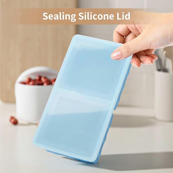 Silicone Freezer Tray for Soup Ice Cubes: 2-Cup Freezing Tray with Lid for Meal Prep - 2 Pack Silicon Soup Portion Freeze Tray Make Stock Souped Ice Cube