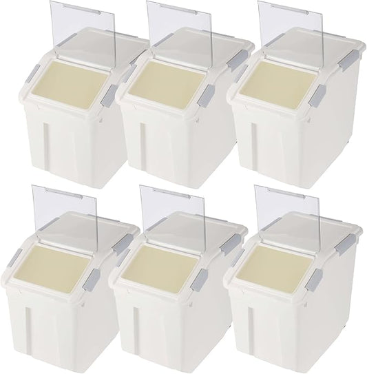 Flour Storage Container 25 lb (‎25 Liters) with Wheels Seal Locking Lid PP Pack-6