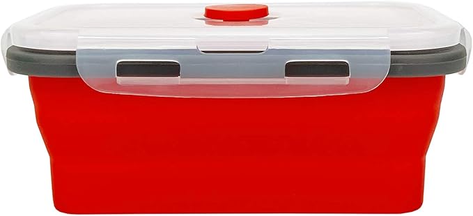 CARTINTS Set of 3 Collapsible Food Storage Containers with Lids, Collapsible Silicone Bowls, Silicone Lunch Containers, For Meal Prep, Camping, Travel, Microwave and Freezer Safe,500ml,Red