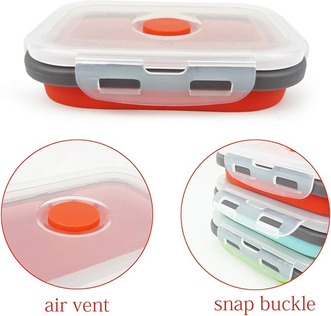 ECOmorning 3 Piece Silicone Food Storage Containers Collapsible Silicone Bowl with Airtight Silicone Lids, Collapsible Lunch Box - Microwave, & Freezer Safe, 350ML