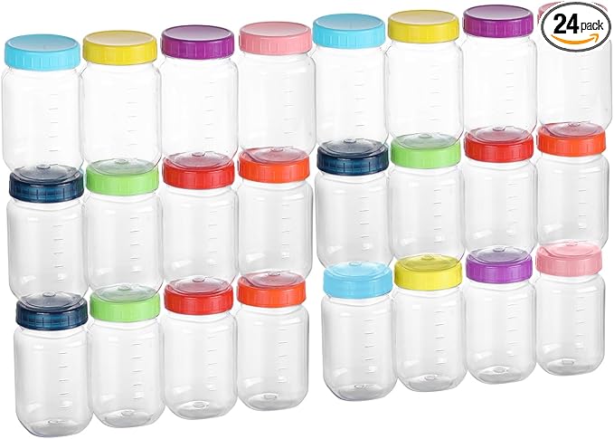 novelinks Plastic Jars 16 oz With Colorful Lids Wide-mouth Mason Jars 16 oz With Lids Plastic Containers For Storge Decoration (24)