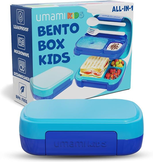 Umami All-in-1 Bento Box for Kids, Ice-pack & Utensils Included, 100% Leakproof & BPA free, Parents' favorite Lunch Box Kids (Ocean Blue, 23 oz)