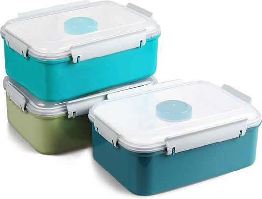 3 Pack Salad Lunch Box Food Storage Containers, 47oz Bento Box To Go Container with Lids, Meal Prep Containers with Removable Tray & Dressing Pots for Kids and Adults, Reusable and Microwave Safe