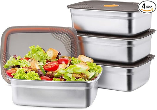 4pcs Stainless Steel Containers with Lids, Reusable Food Storage Containers, Stainless Steel Lunch Box for Office Travel