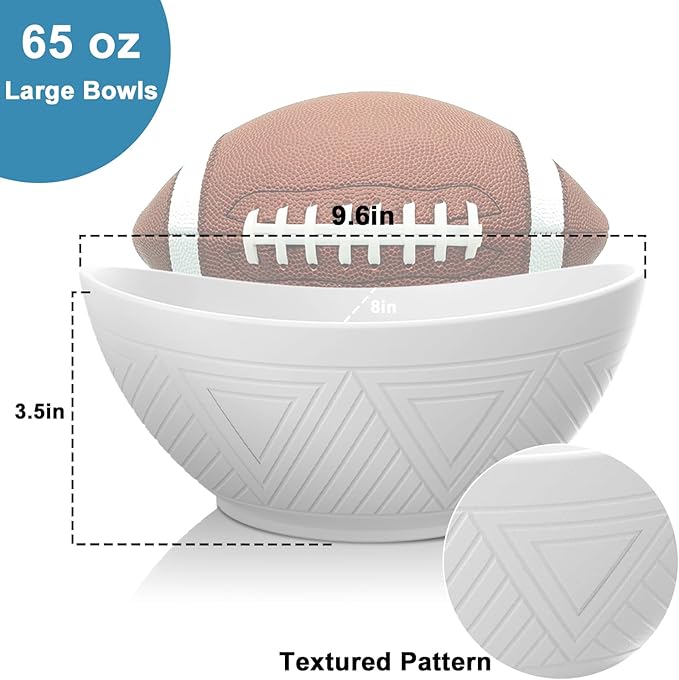 65 OZ Big Bowl Set - Wheat Straw Bowls Unbreakable Salad Bowls Set of 4, Plastic Bowl Reusable for Kitchen, Camping, Party, Popcorn, Microwave & Dishwasher Safe Bowl (White)