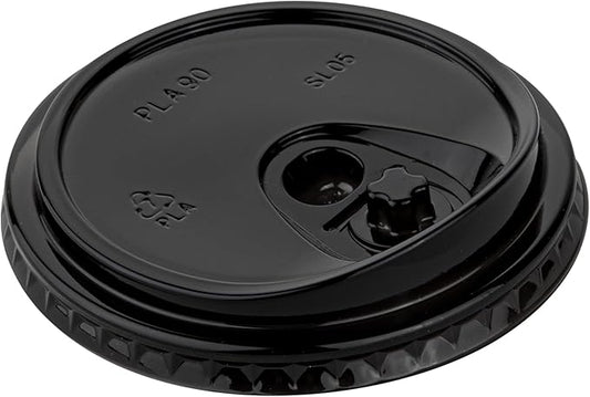 LIDS ONLY: Zero Waste 3.5 x 3.5 Inch Plastic Lid, 100 Disposable Sippy - Cups Sold Separately, Commercially Compostable, Black PLA, Fits 12, 16, and 24 Ounce Cups - Restaurantware
