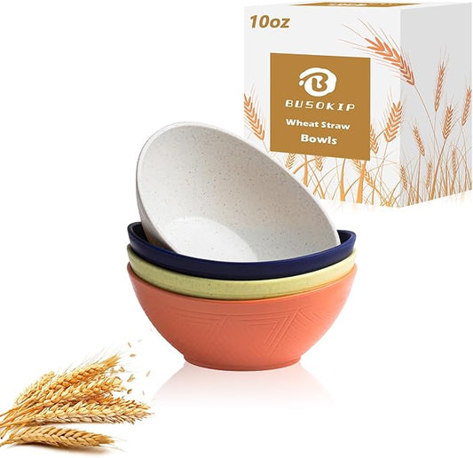 10 oz Small Bowls, Wheat Straw Bowl Sets of 4, Unbreakable Ice Cream Bowl, Plastic Bowls Reusable for Snack and Dessert (Mondrian Series)