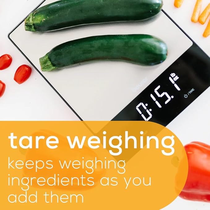 Beurer KS34 Digital Kitchen Scale - Precise Scale for Food Ounces and Grams, 33lbs Capacity, XL Weighing Platform for Meal Prep, Magic Display, Tare Function - Batteries Included - Black Glass