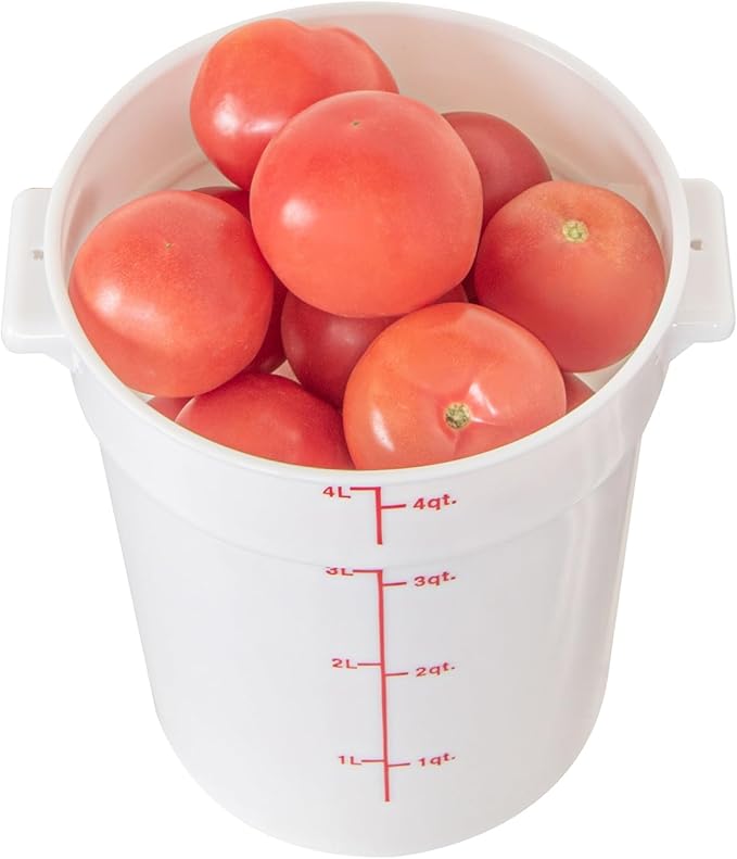 Restaurantware-Met Lux 4 Quart Food Storage Containers, 10 White Storage Containers - Lids Sold Separately, Red Volume Markers, Dishwashable Containers, Side Handles, For Storing Foods