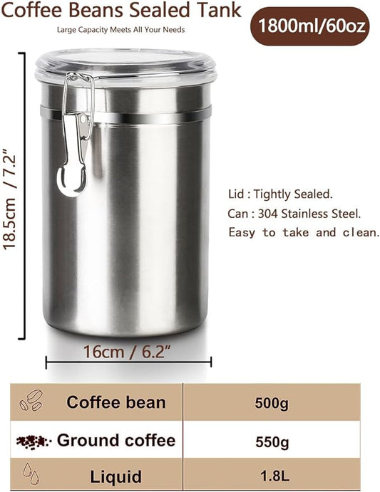 Stainless Steel Food Container with Clear Lids Airtight Container Stackable Small Canisters Kitchen Pantry Storage for Cereal, Snacks, Candy, Herbs, Spices, Sugar, Tea (1.8L Silver-2)