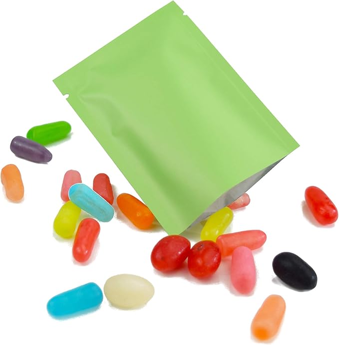 QQ Studio 100 PCS Metallic Mylar Foil Open Top Sealable Bags (7x10cm (2.7x3.9"), 100x Green)