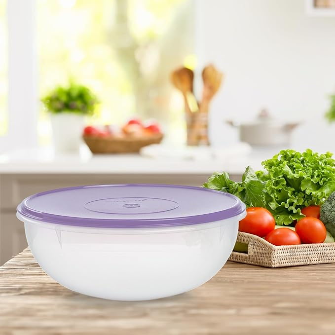 Tupperware Fix-N-Mix 1.7 Gallon Mixing Bowl, Clear with Sorbet Colored Airtight Lid, Dishwasher Safe and BPA Free (6.5 L)