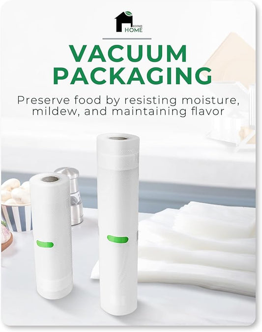 EconoHome Heavy Duty Vacuum Seal Bags for Food - Commercial-Grade, Airtight & Leakproof Plastic Vacuum Storage Bags for Sous Vide, Meal Preparation, Processing & Dry Aging Meat - 8"x20' Roll, 10 Pack