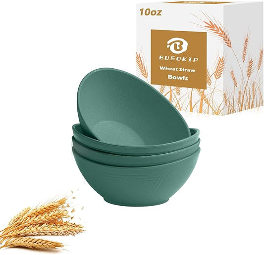 Small Bowls - Wheat Straw Bowls Unbreakable Snack Bowl 4 PCS - 10 OZ, Small Bowl for Snack, Dessert, Dip, Microwave and Dishwasher Safe Kitchen Bowls Set (Green)