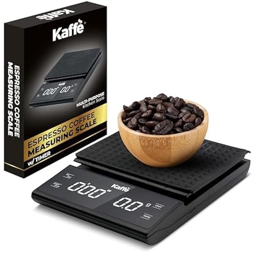 Kaffe Coffee Scale with Timer (3kg Max / 0.1g) - AAA Batteries Not Included - Backlit LCD Display - High Precision Espresso Scale - Coffee & Food Kitchen Scale - Espresso Accessories for Baristas