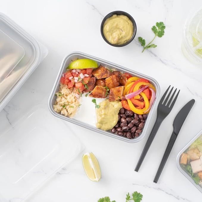 Restaurantware Futura 25 oz Rectangle Silver Plastic Take Out Container - with Clear Lid, Microwavable - 6 3/4" x 4 1/2" x 2 1/4" - 100 count box